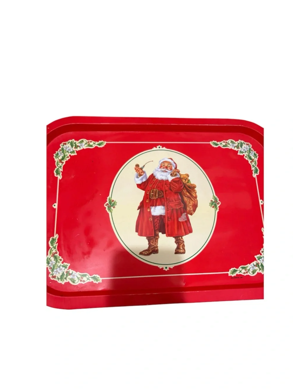 2 Vintage-Style Santa Christmas Serving Tray - Red